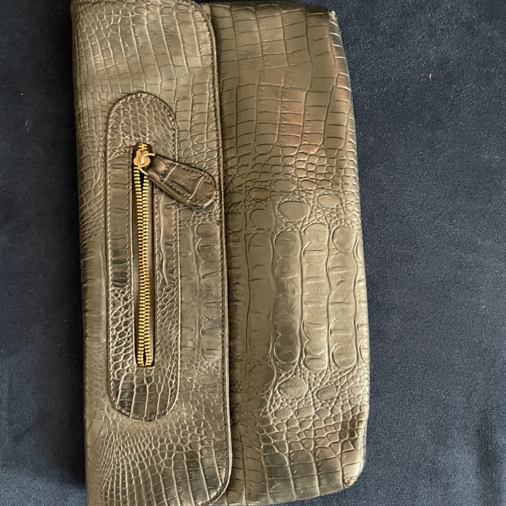 Black faux crocodile leather clutch